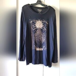 Torrid slub jersey sun & moon graphics long sleeve black shirt size 1